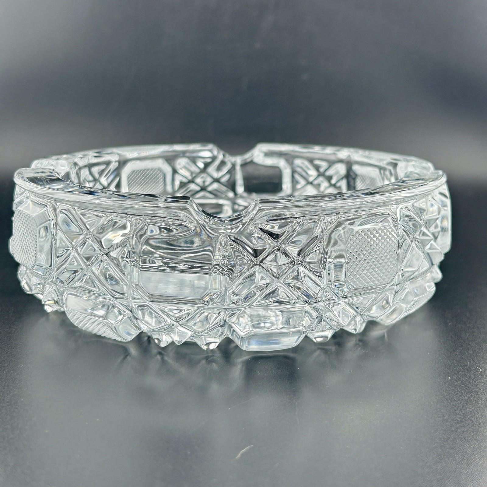 Heavy Cut Crystal Round Cigar Ashtray 6″ American Brilliant Style VTG