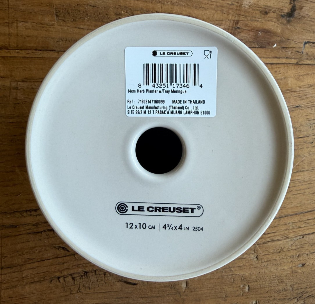 Le Creuset Stoneware 14 cm Herb Planter with Tray Meringue NEW