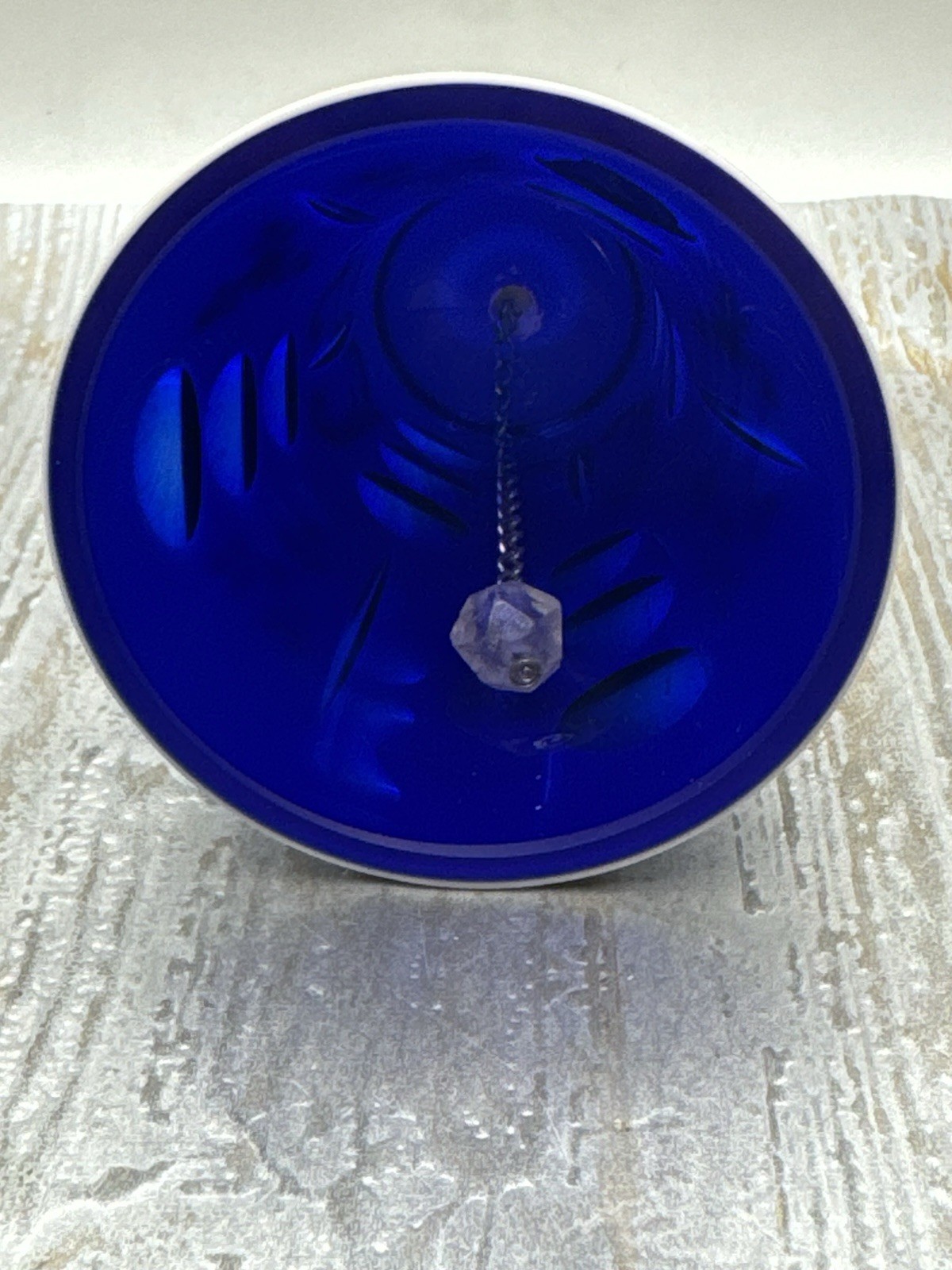 VTG Bohemian Hand-painted, Cut Glass Bell Made In Czechoslovakia, Blue
