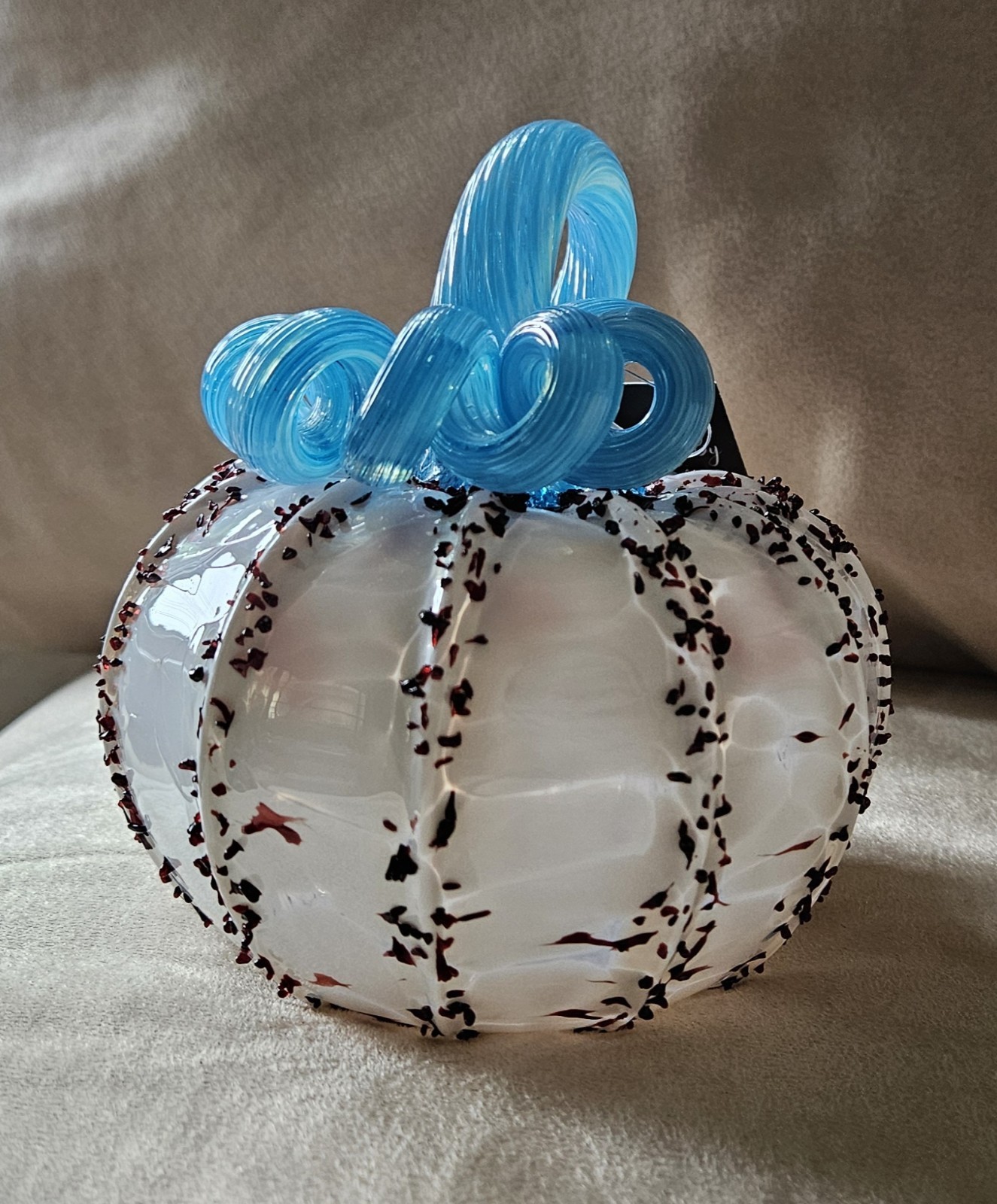 Patriotic Red, White, & Blue Luke Adams Glass Pumpkin, Squat Size