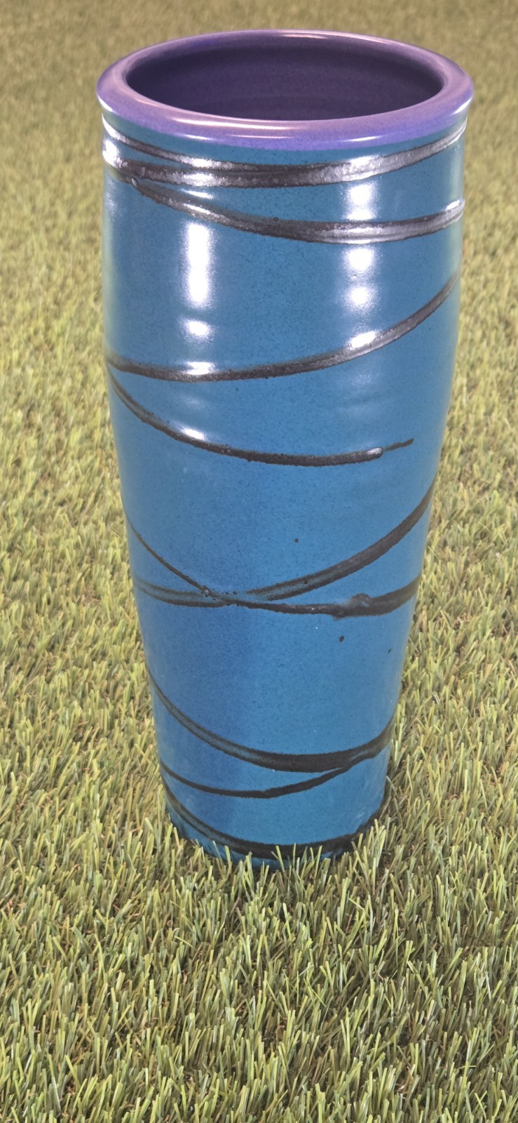 Michael Saul Studio Pottery Blue & Purple Swirl Vase