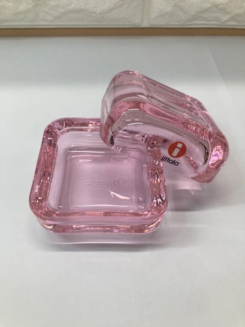 Iittala Vitriini Yellow Pink Rose Olive Trinket Box 6cm x 6cm 3 Set Rare Used FS