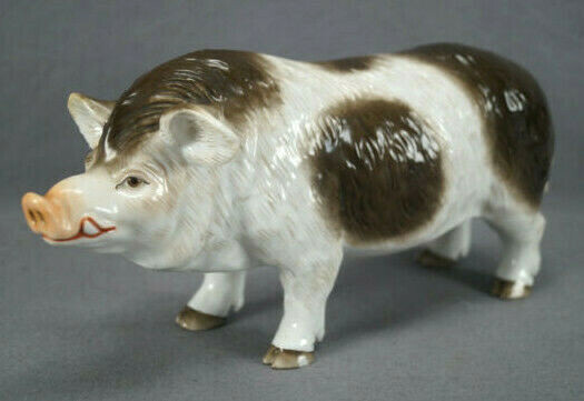 Large Antique Ernst Bohne Hand Painted Porcelain Boar Pig Figurine Mold #2943