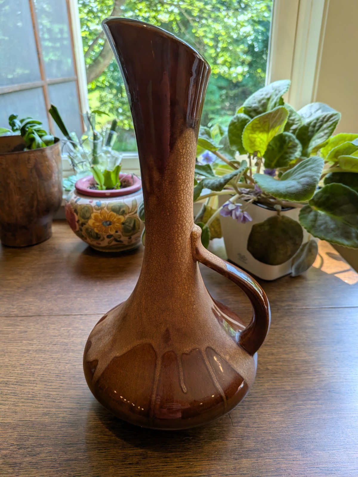 Royal Haeger Brown Lava Drip Glaze Textured Ewer Pitcher 12″ MCM Mid Century