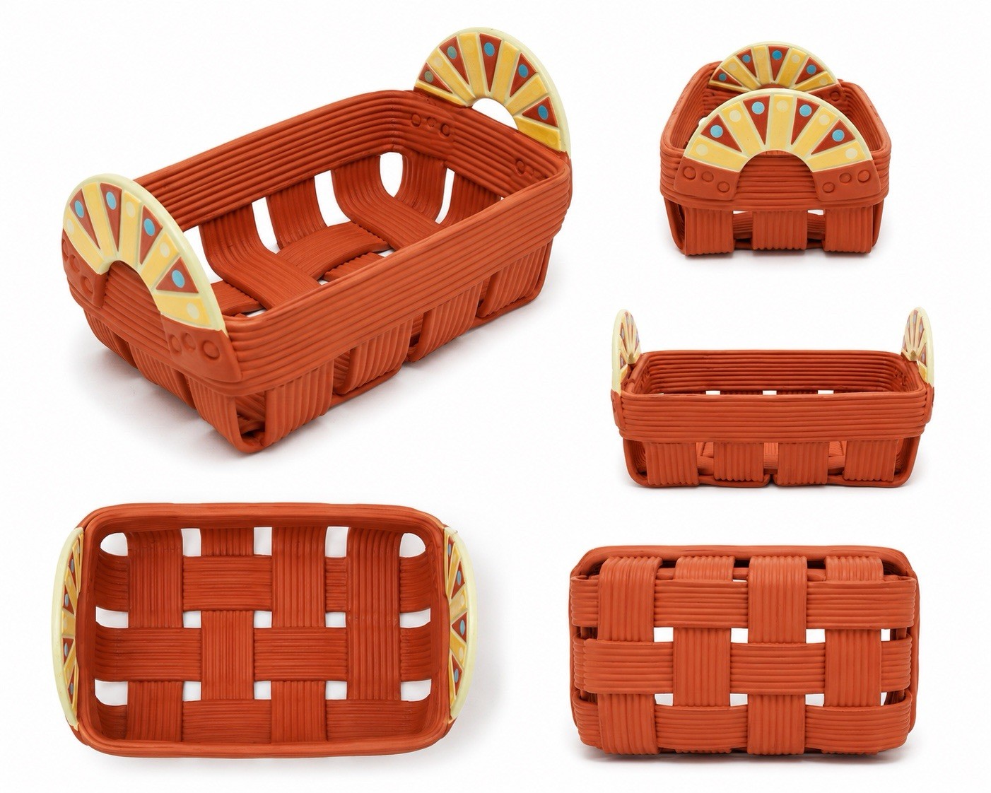Handmade Southwestern Terracotta Woven Clay Basket Bread Fruit Bowl Decor