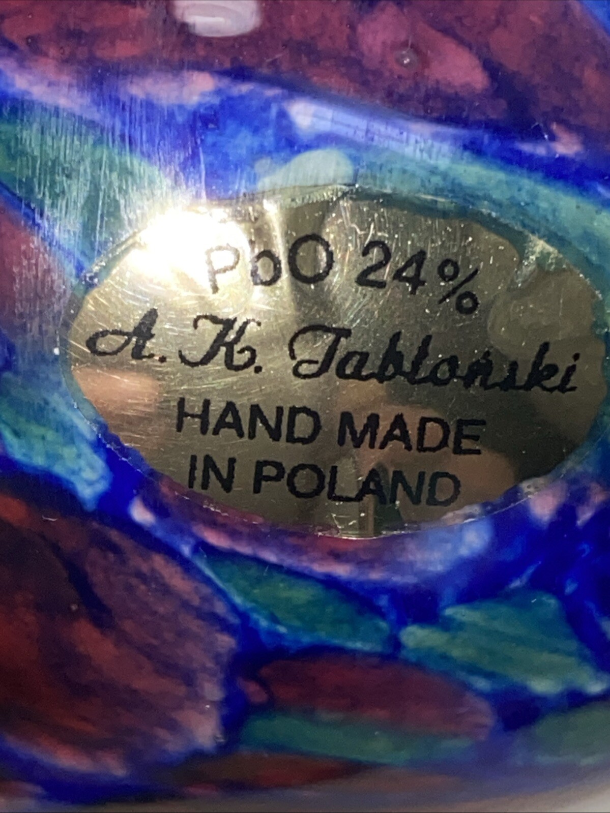Vintage Adam JABLONSKI Art Glass Egg Shaped Paperweight Poland W/Atlantis Stand
