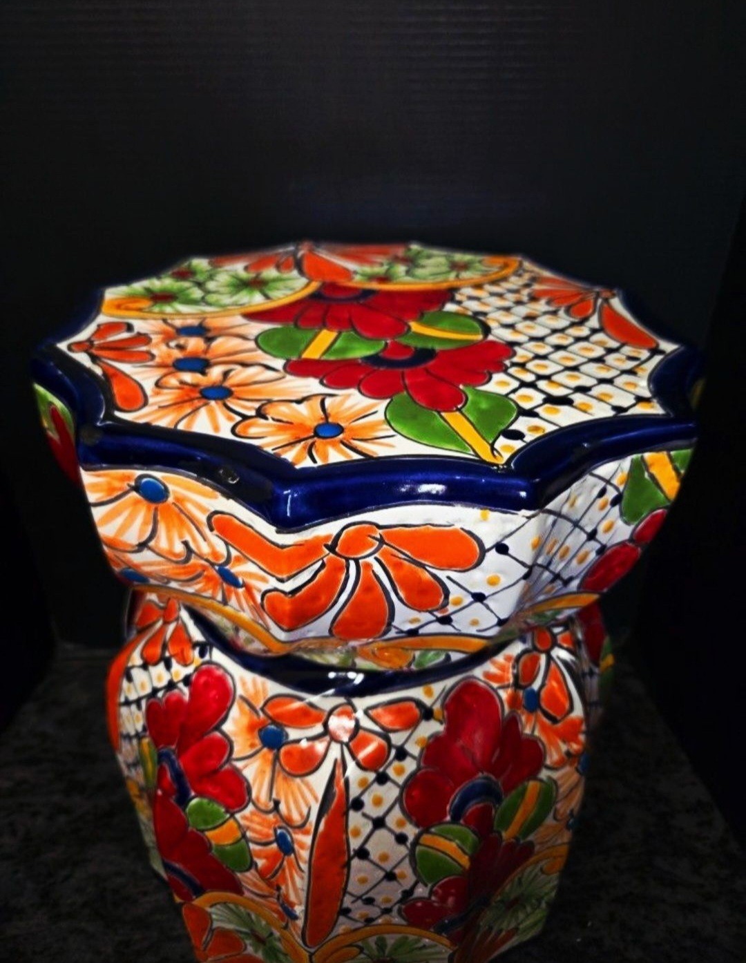 Handpainted Talavera Ceramic Mexican Folk Art Pottery Table Garden Home 18″×13″