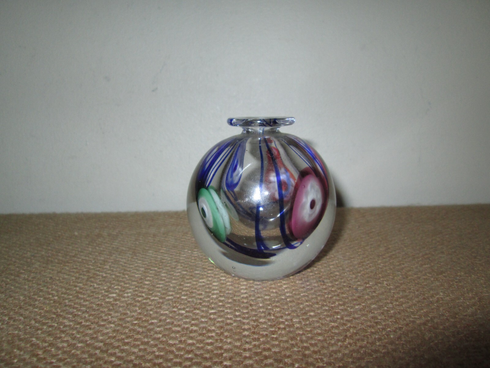 Vintage IRICE Millefleur-Inspired Blown Glass Small Bulbous Bud Vase *TAIWAN