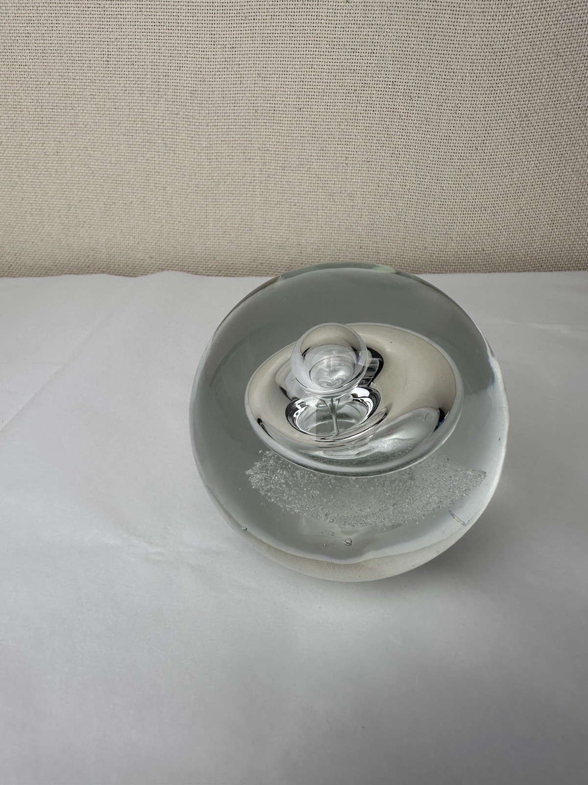 Vintage Paperweight Art Glass Swirl Bubble Single Tornado Clear Round 3″