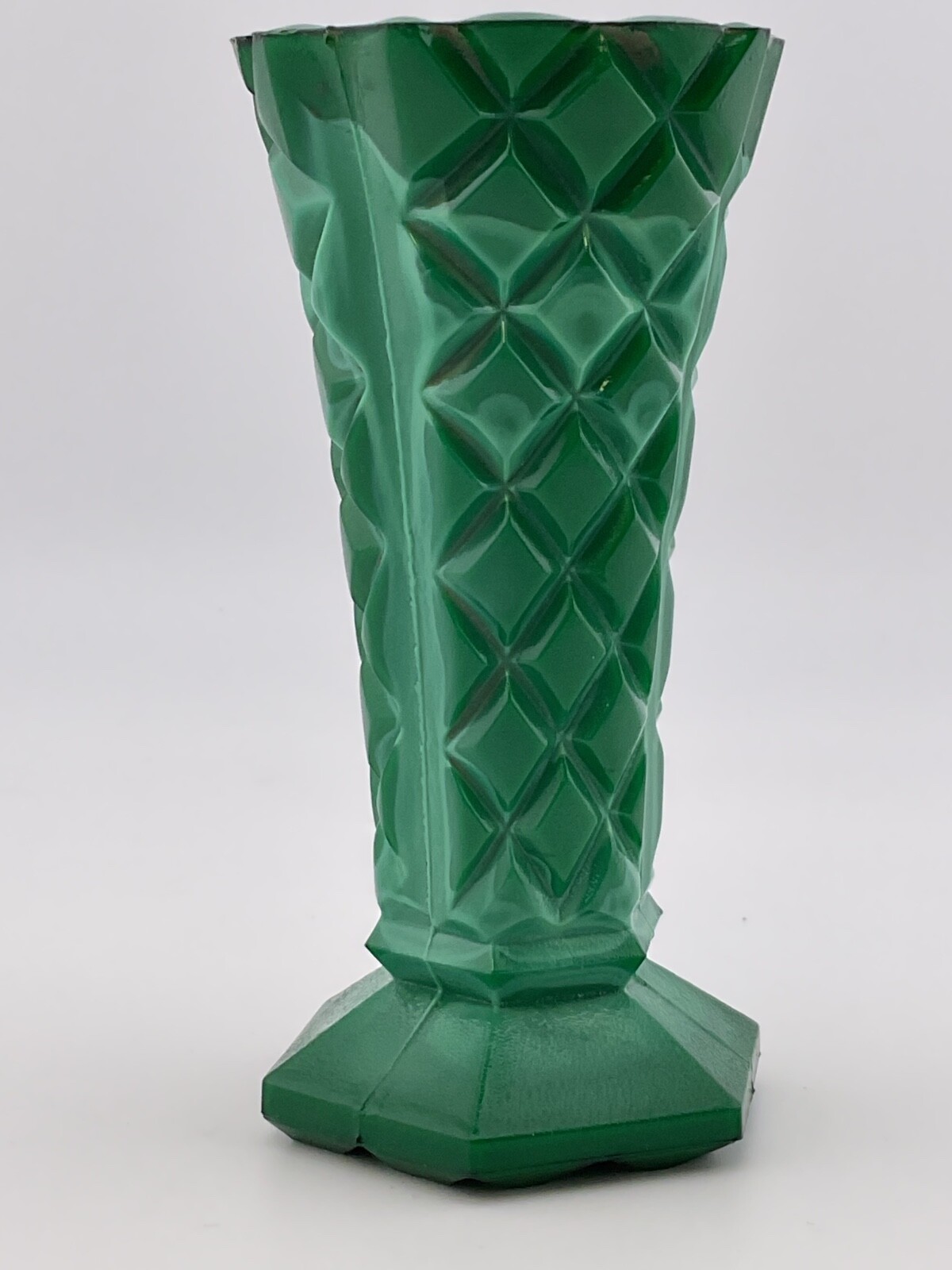 vintage czech malachite glass vase 4″