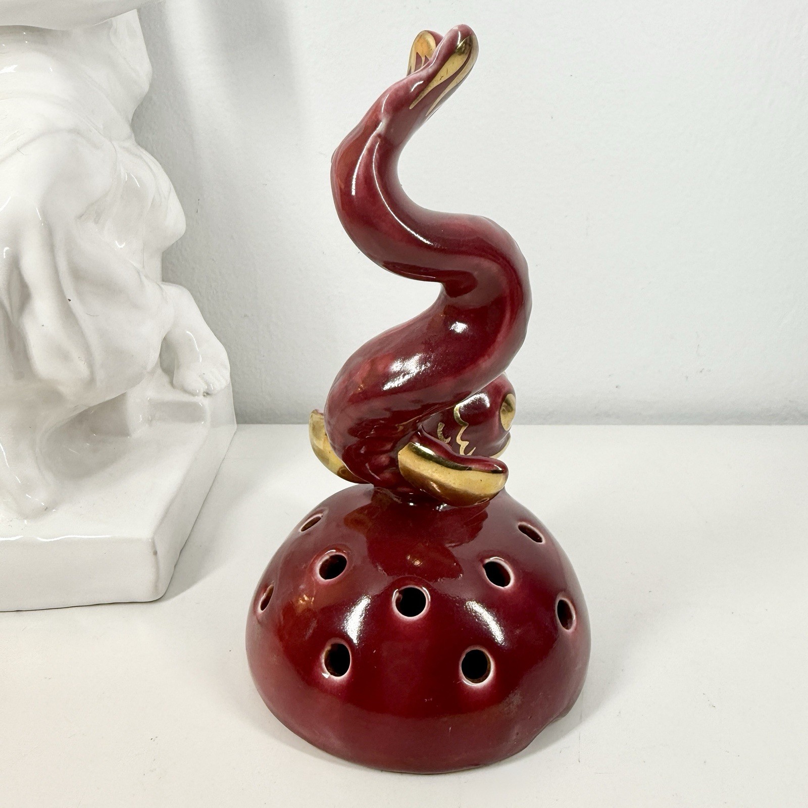 ARTHUR PERCY Art Deco FLOWER FROG Rod Rubyn DOLPHIN Upsala Ekeby GEFLE Sweden