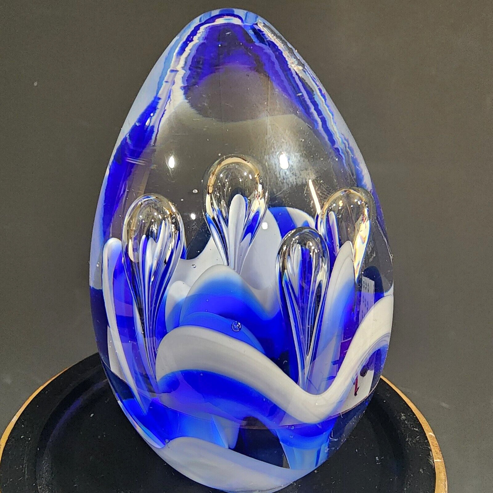 2 Vintage Glass Paperweights ~ Swirl Art Glass ~Egg Shaped