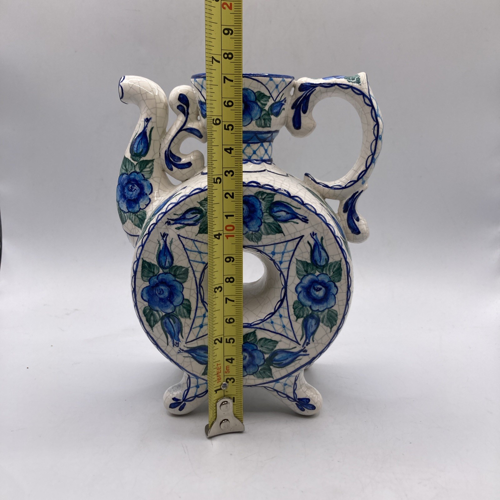 Vintage Russian Anikin Porcelain Doughnut Vase Teapot 1997 Floral 7”