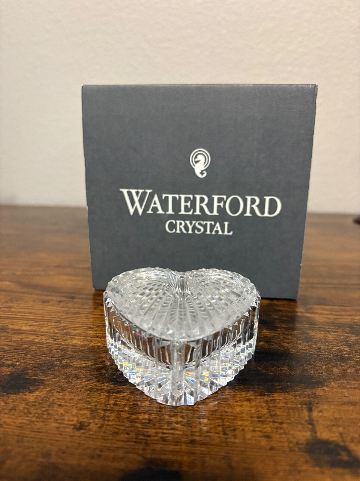 Waterford Crystal Clear 3″L Heart Shaped Lidded Trinket Box W/BOX