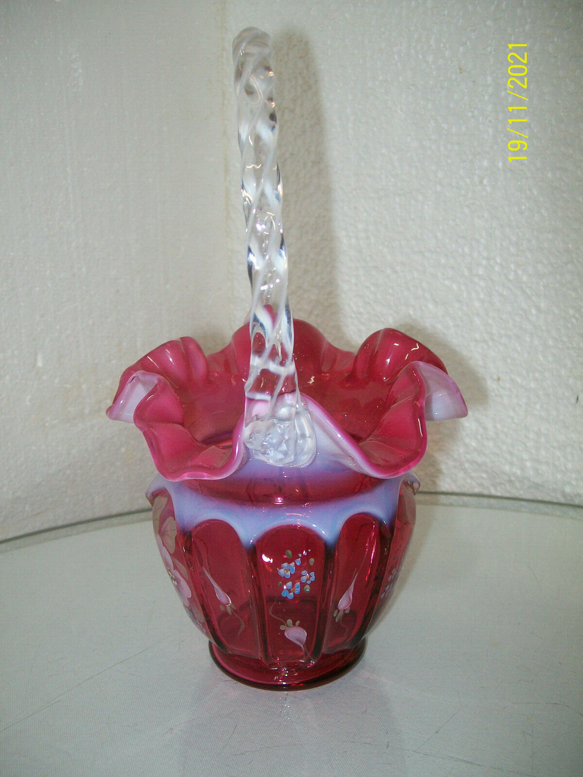 Fenton QVC 1994 Cranberry Opalescent Basket CV 070 4Q
