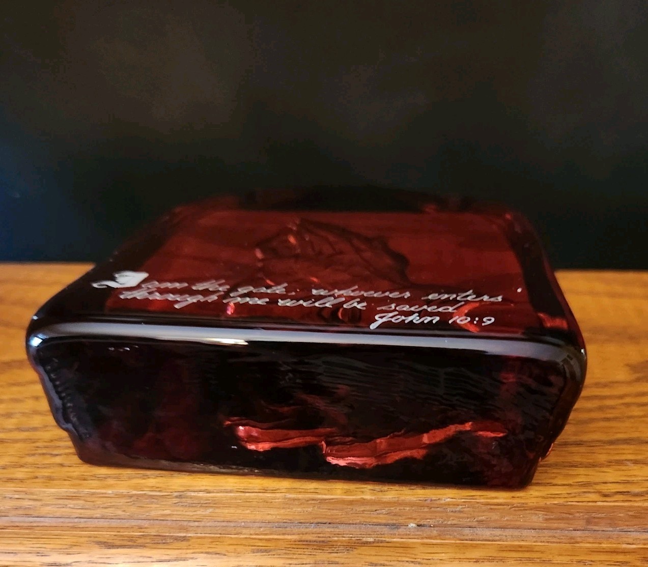 Vintage Fenton Praying Hands Cranberry Purple Art Glass Biblical Verse John 10:9