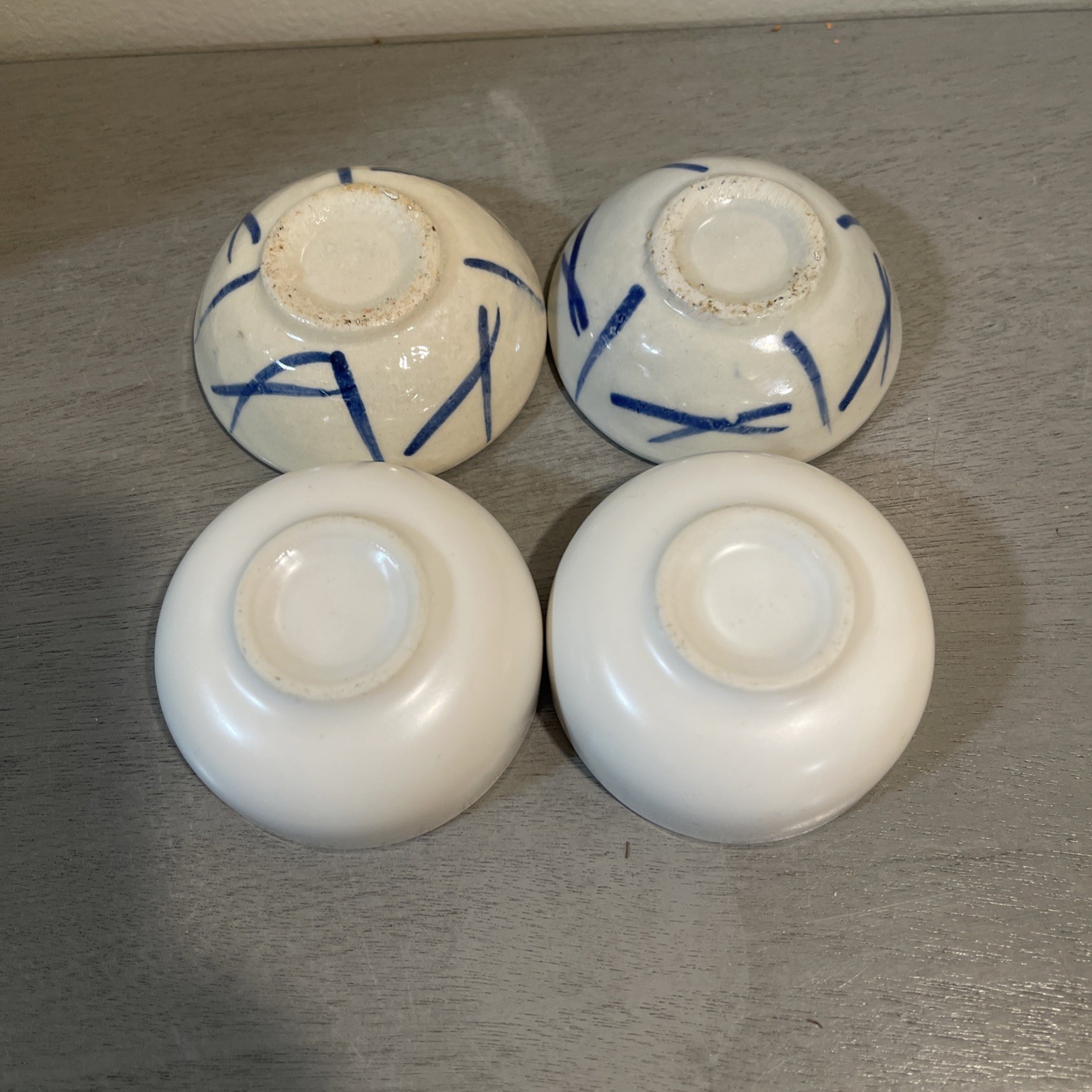 4 In Lot Vintage Small 2.5” China Bowls White Blue/ Plain