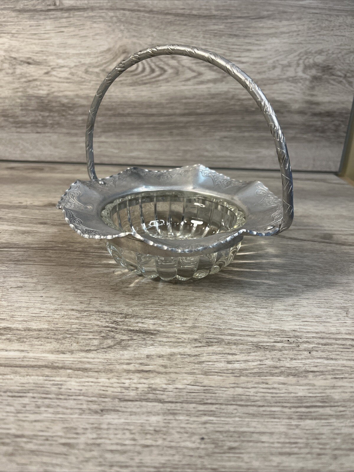 Farber and Shlevin Hand Wrought Aluminum and Glass Wedding Basket 1710 MCM