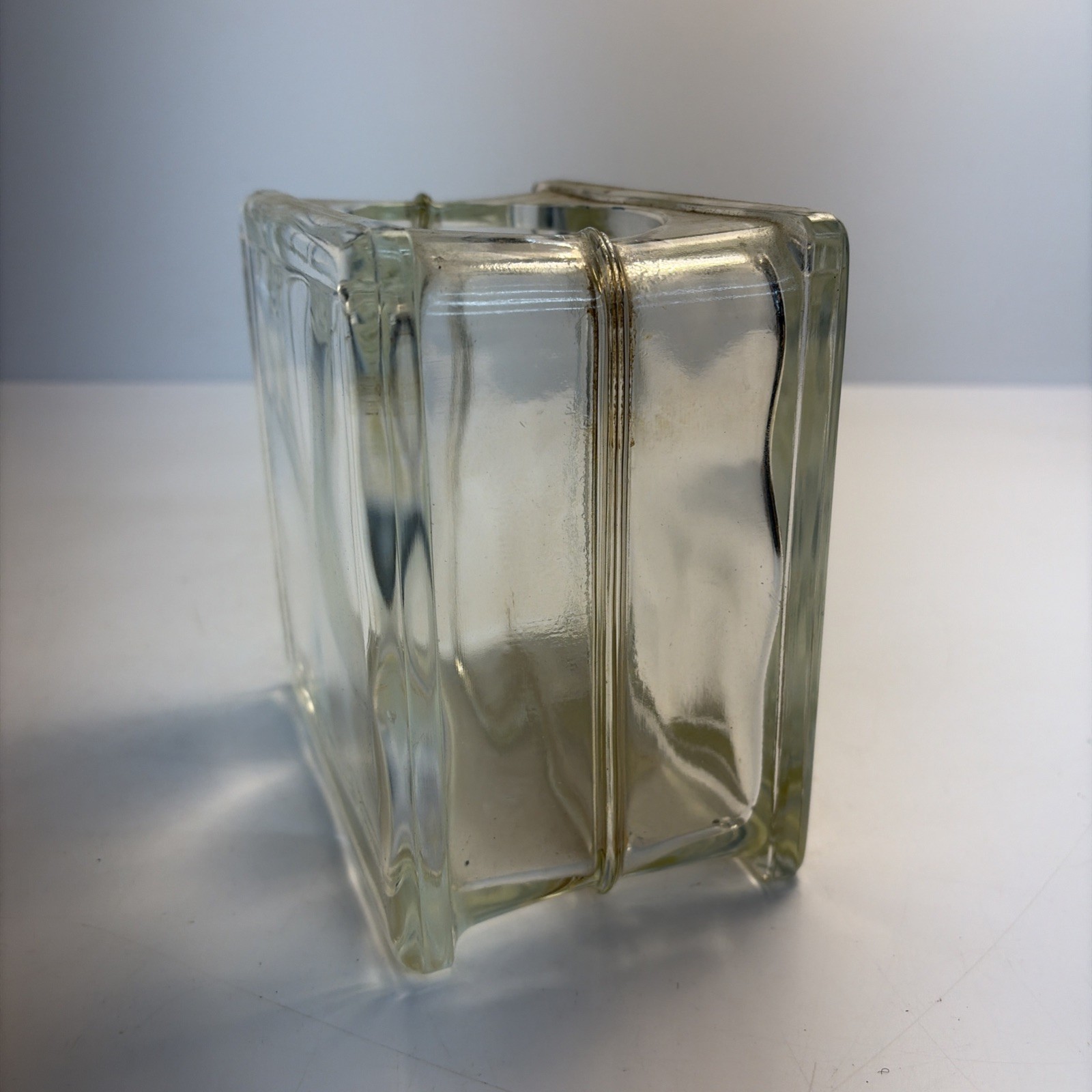 Vintage Clear Glass Square Vase Heavy Art Glass Floral Planter Block Vase