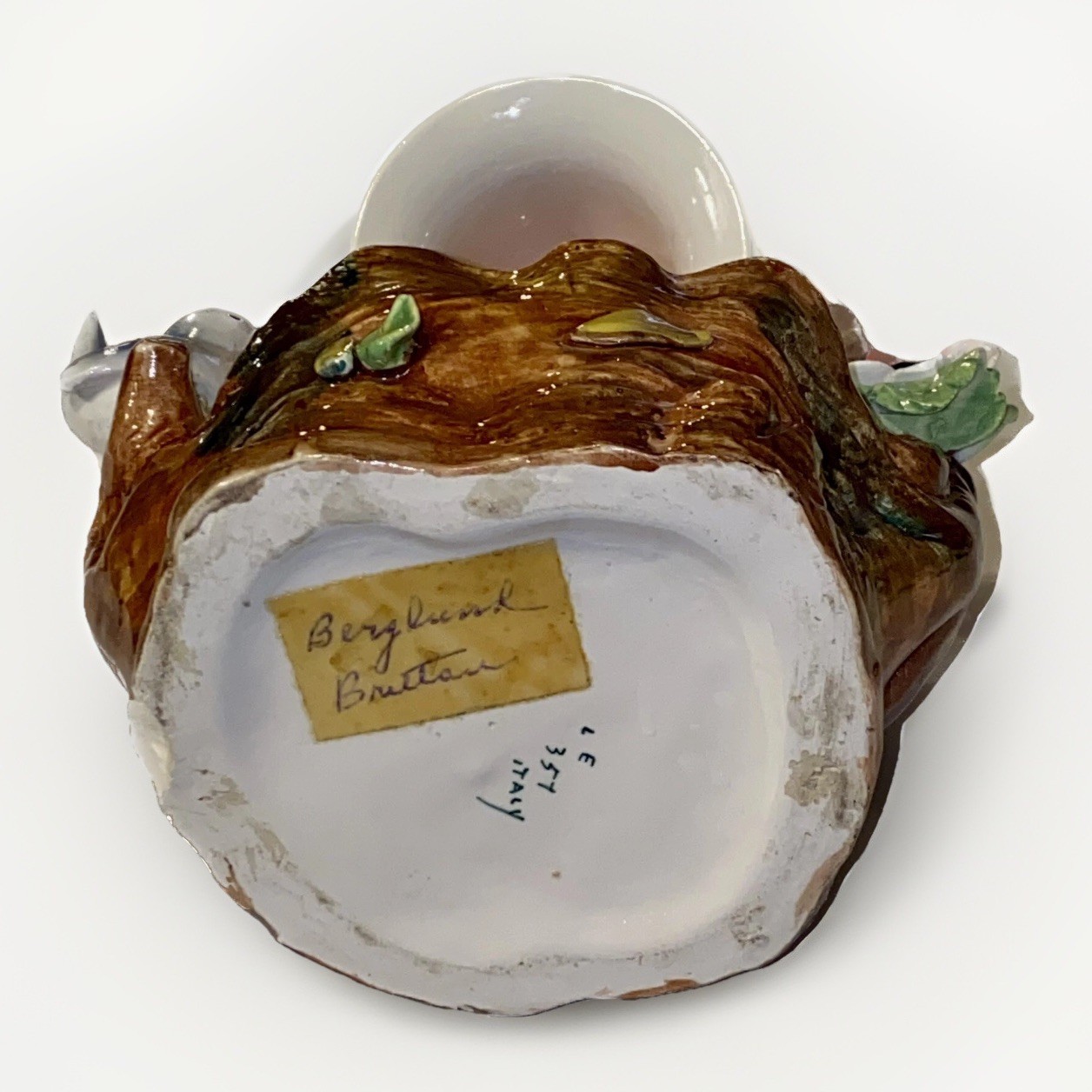 VTG Italian Majolica Easter Spring Wishing Well Planter Candy Dish Floral Bird