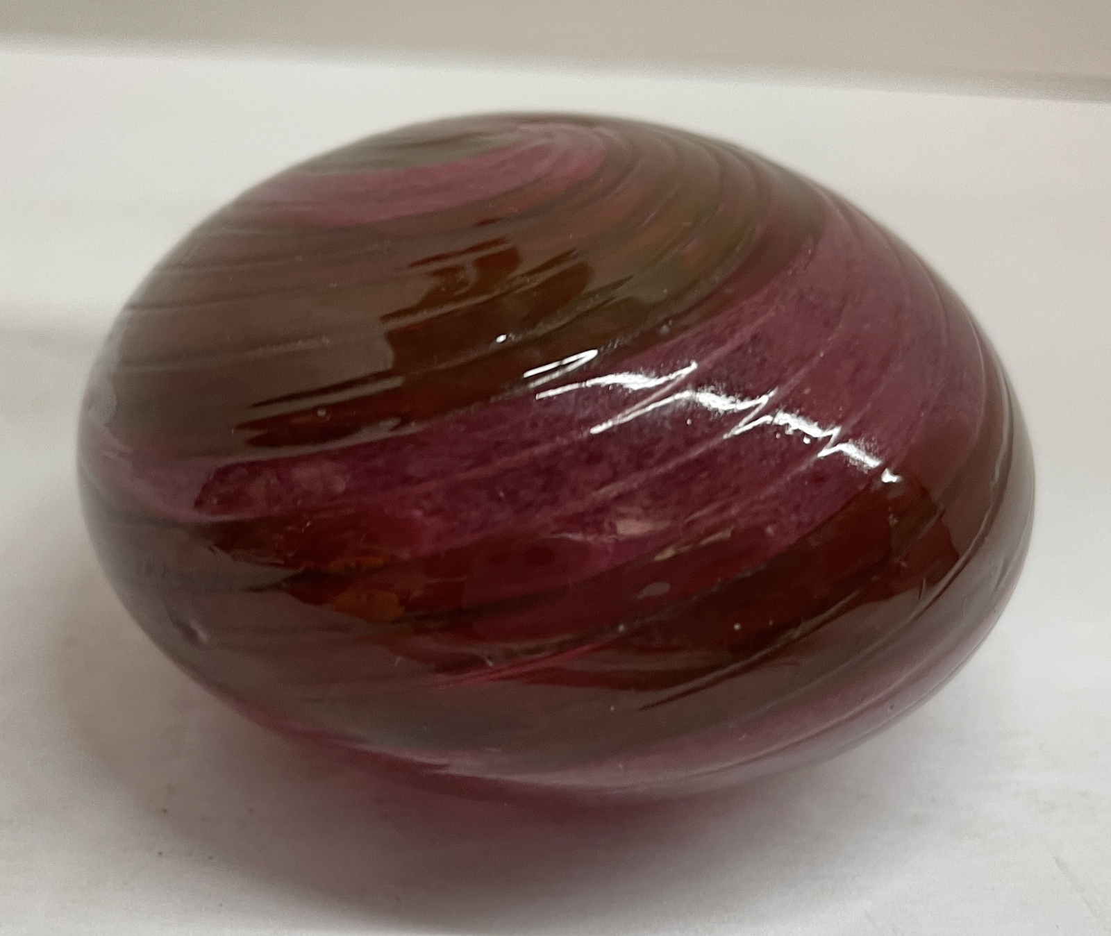 Vintage Langham Glass England Ruby Swirl Spiral Paperweight SIGNED