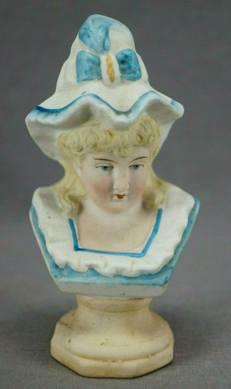 19th Century German Hand Painted Bisque Porcelain 4 1/2 Inch Tall Figurine Bust