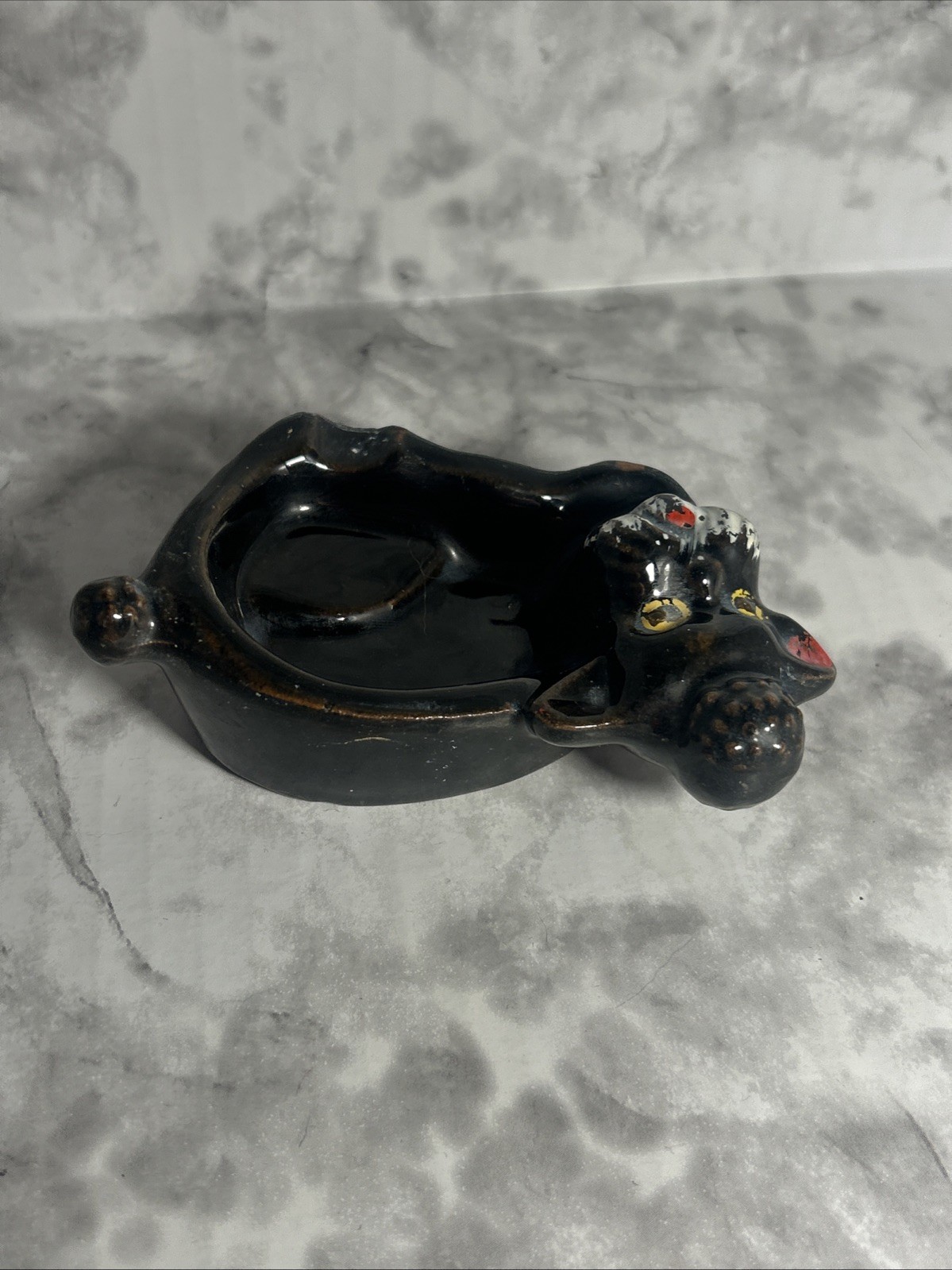 Vintage Poodle Dog Ceramic Ashtray Japan Redware Mid Century Modern Kitsch A12