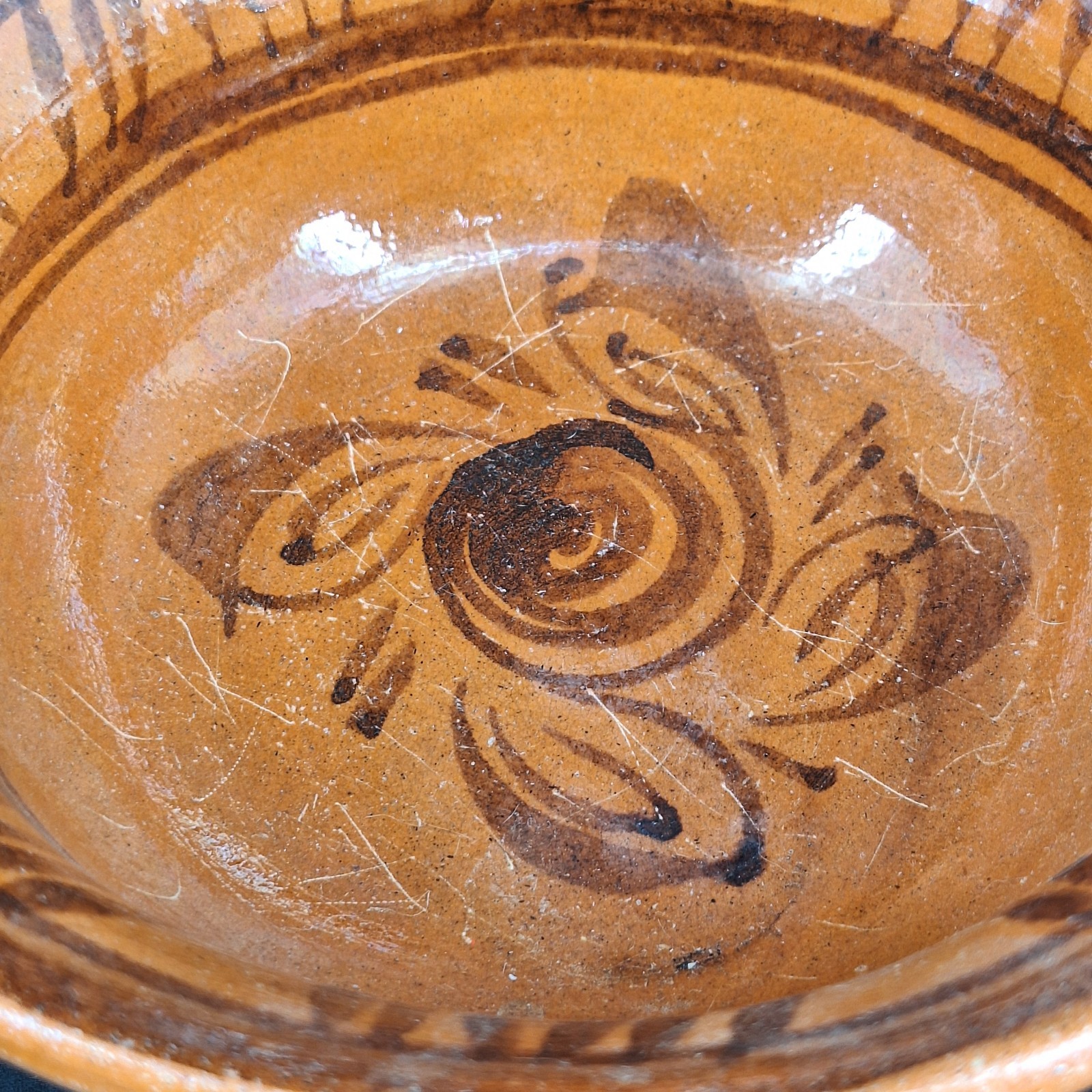Vintage Mexican Mid Century Redware Clay Pottery Bowl w/ Handles READ