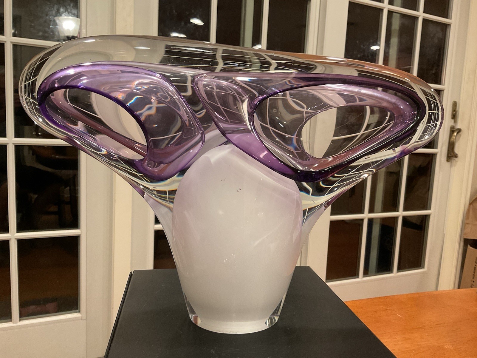 Maryan Pyrcak Huge Signed Vtg Purple /White Glass Modernist Sculpture 14″, 8lbs