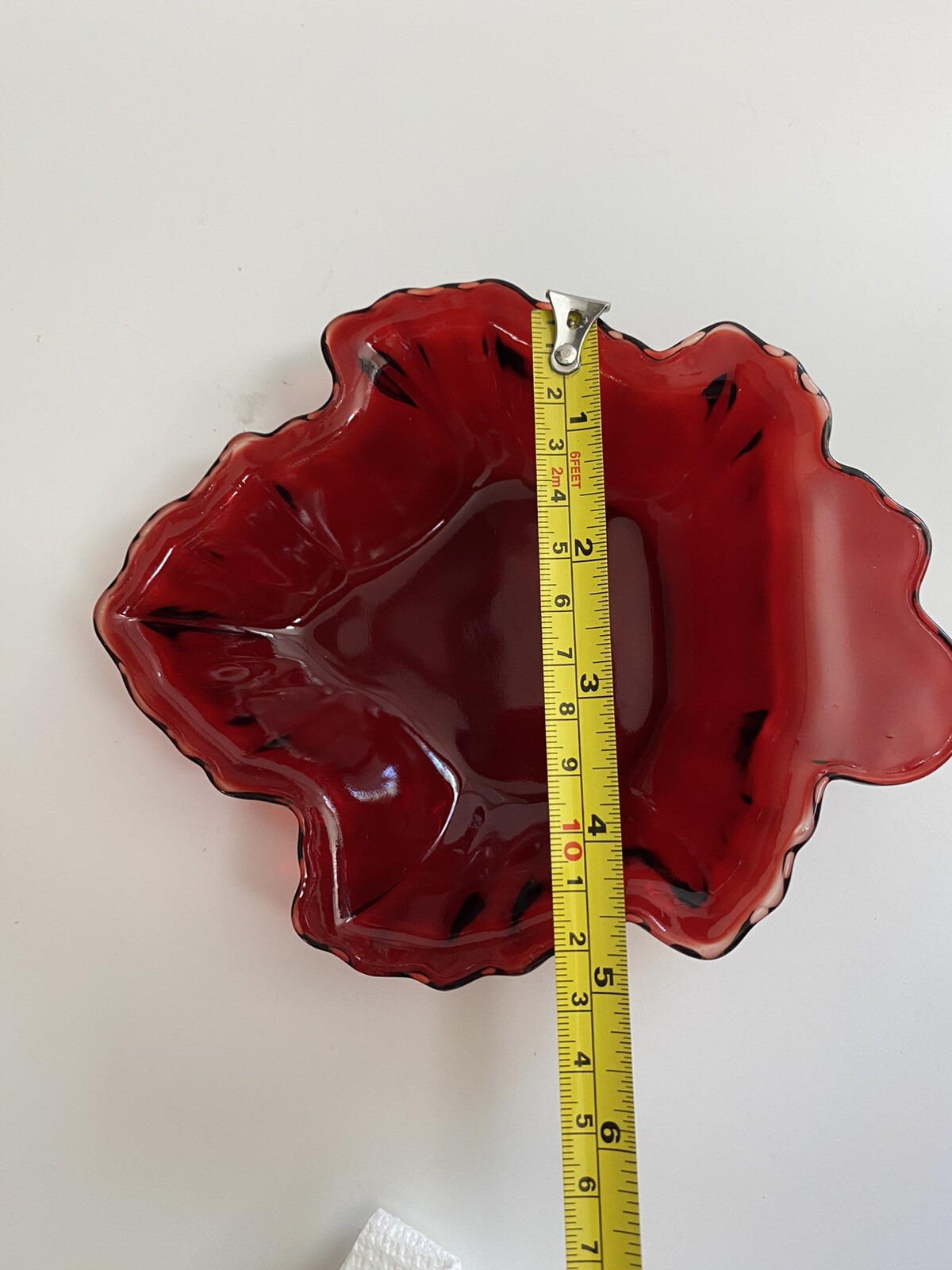 Royal Ruby Red Anchor Hocking Leaf Dish Trinket Holder Glass Leaf