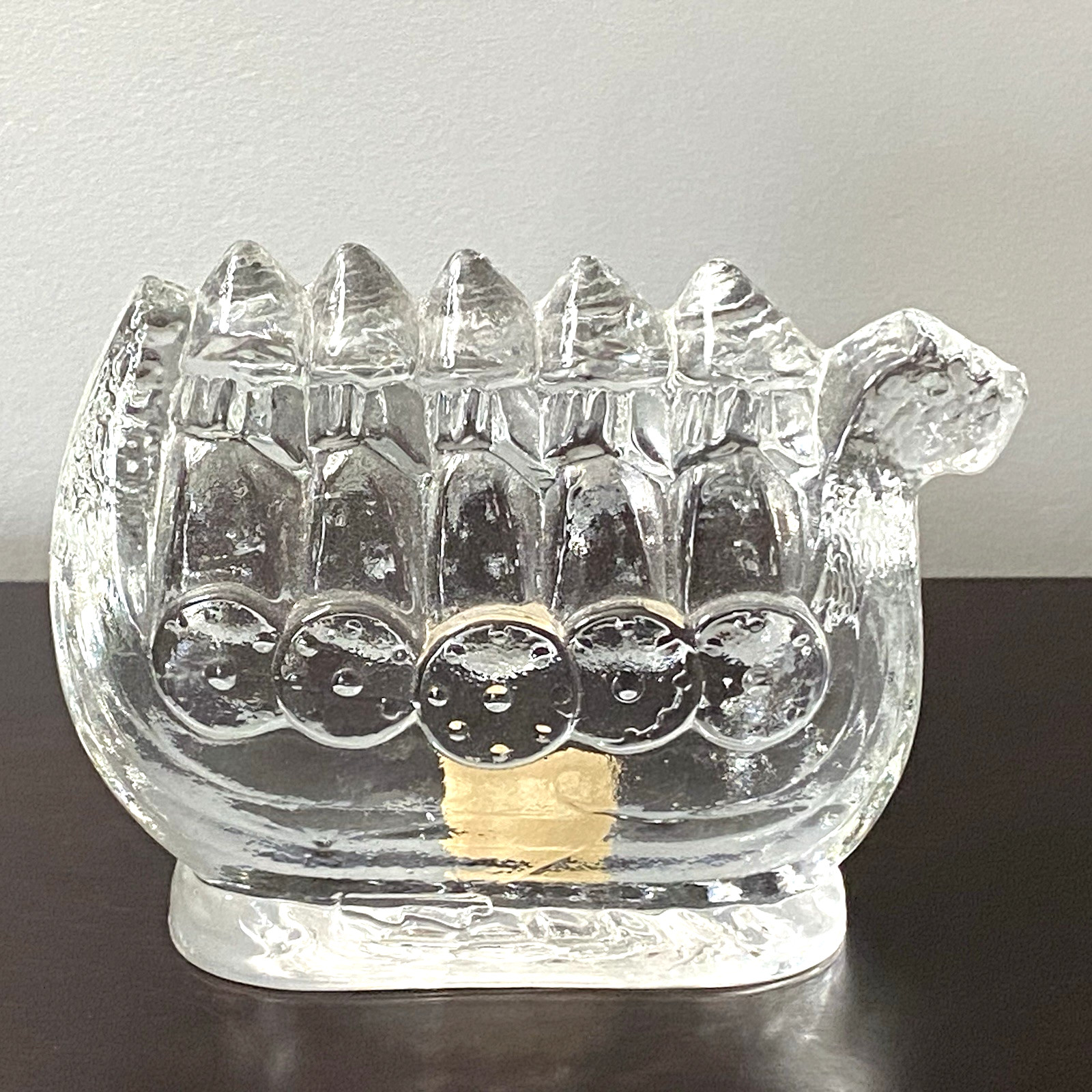 Vintage MCM Lindshammar Glass Viking Ship Scandinavian Paperweight Bookend