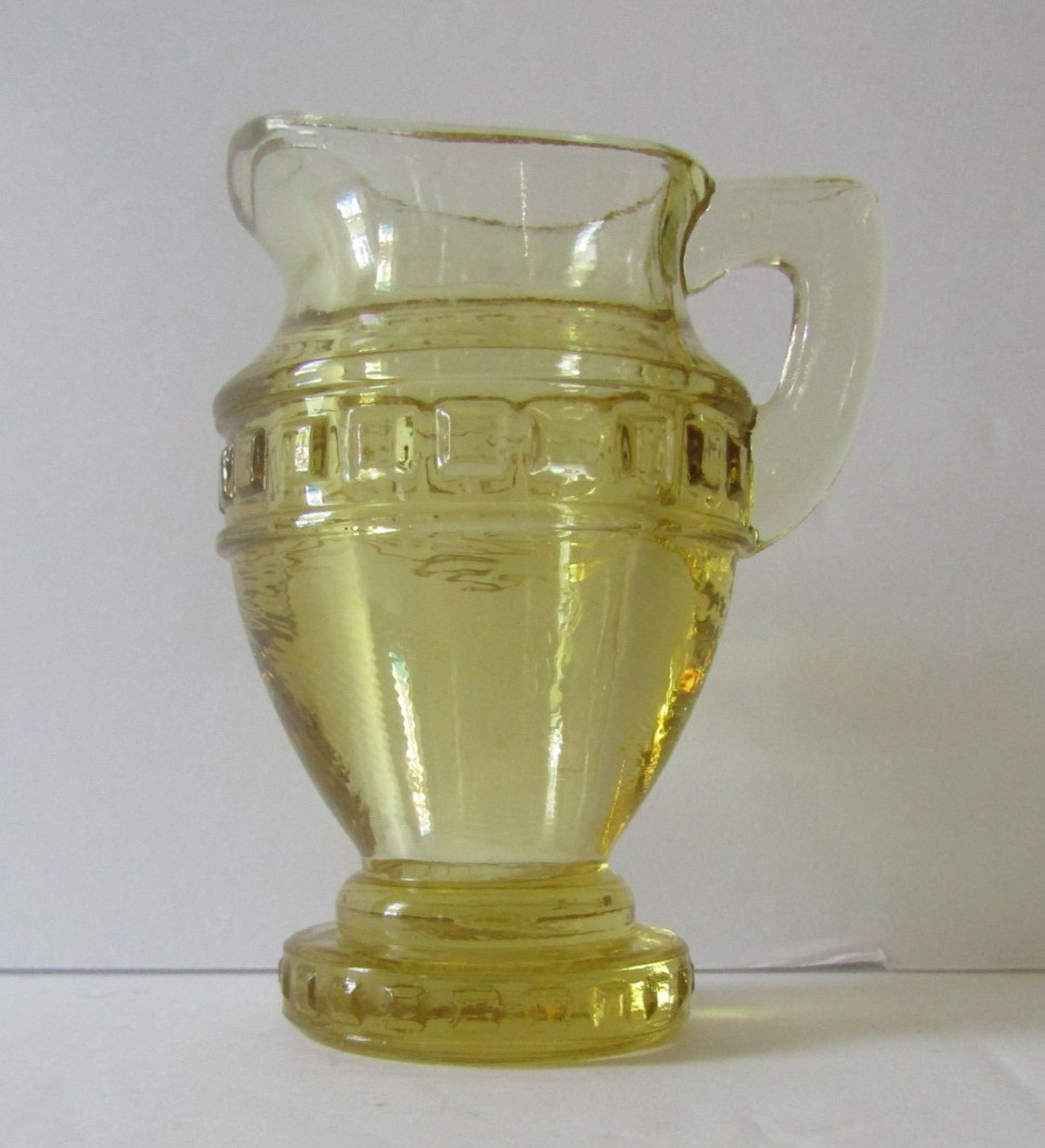 Unbranded Yellow Glass Miniature Grecian Greek Key Pitcher Toothpick Holder Vase