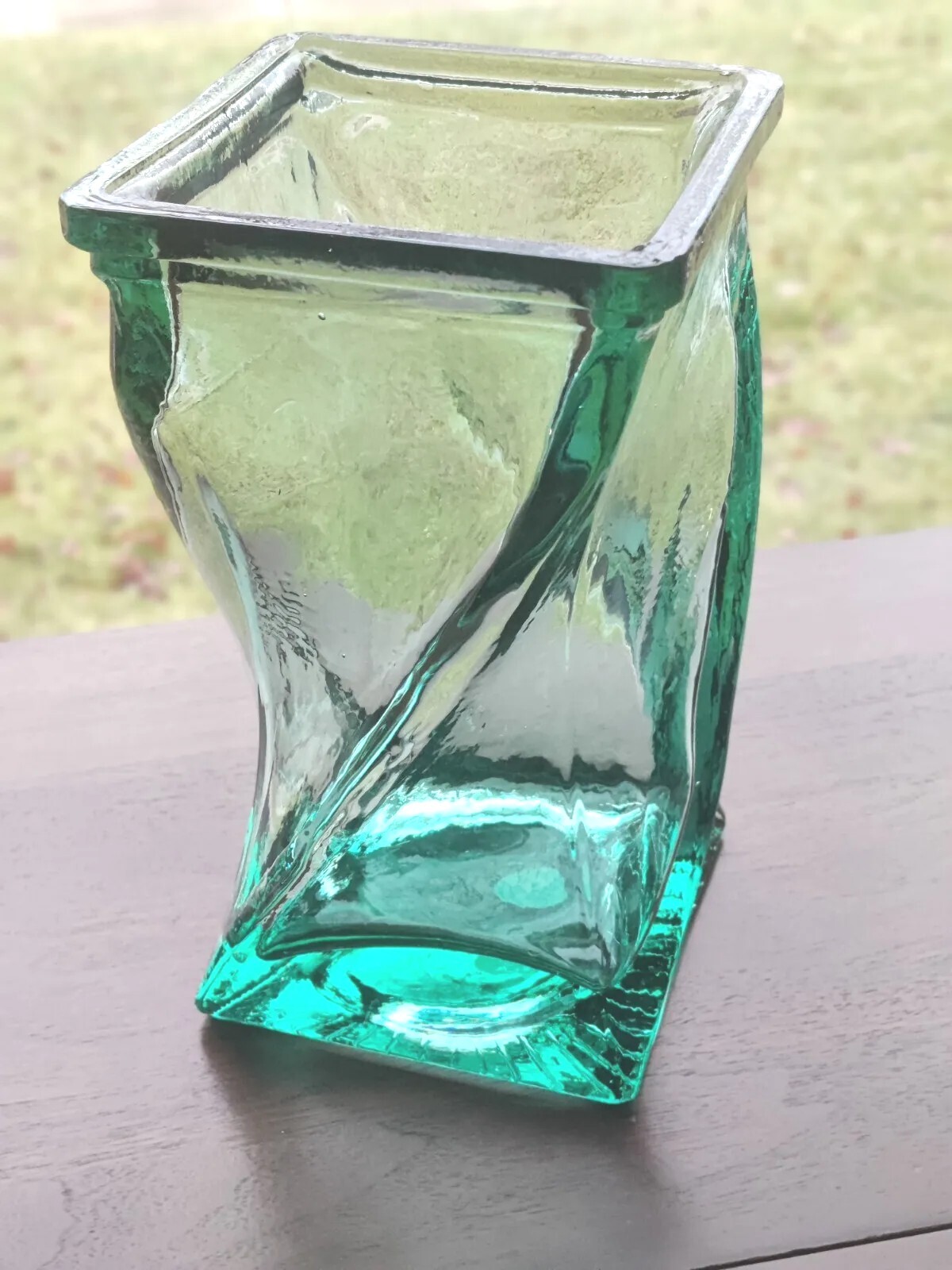 Vintage Recycled Green Twisted Glass Vase -Spain. Eye-Catching and Unique.