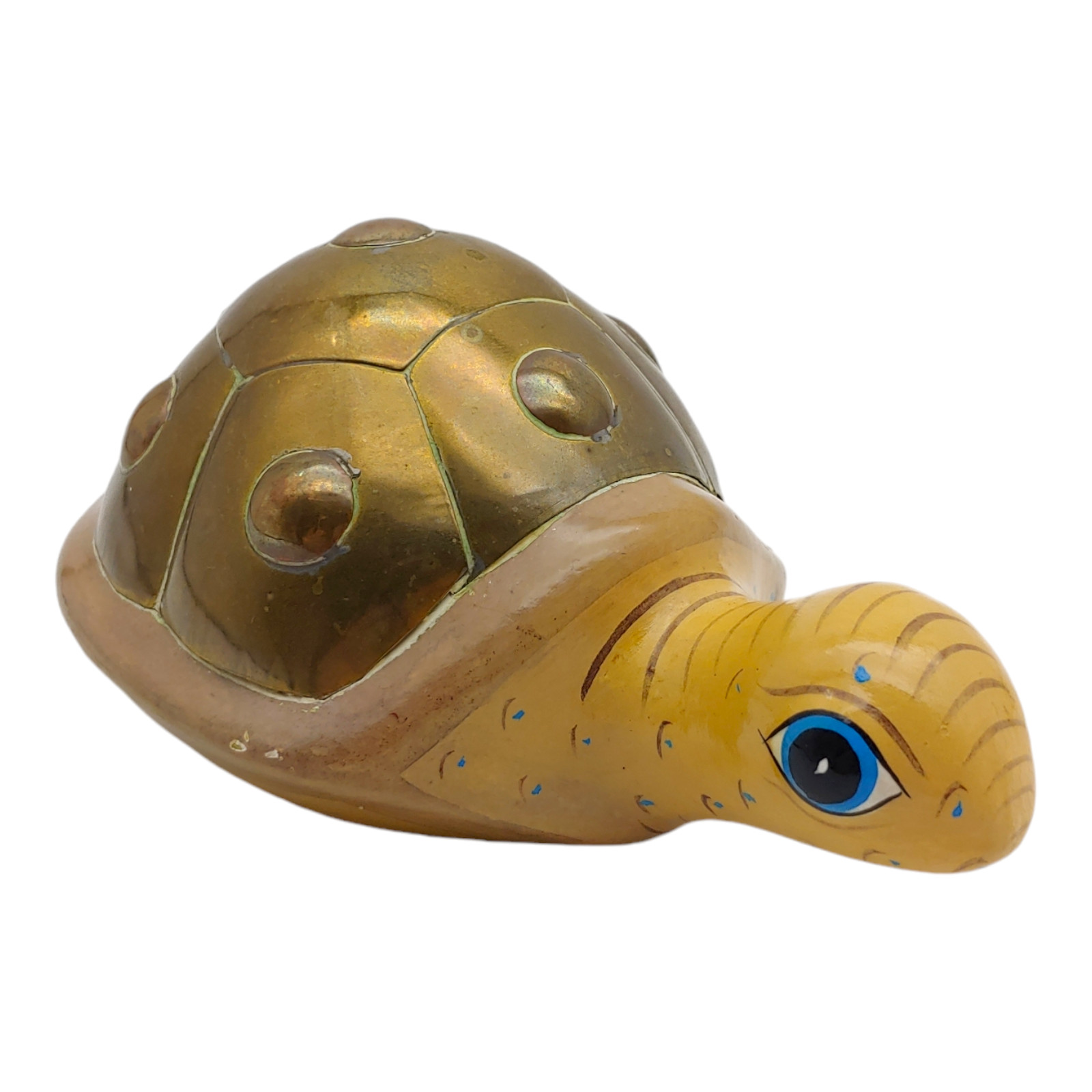 Handmade Signed Pottery Folk Art Turtle Figurine – 5″ Small Brass Ceramic Mexico