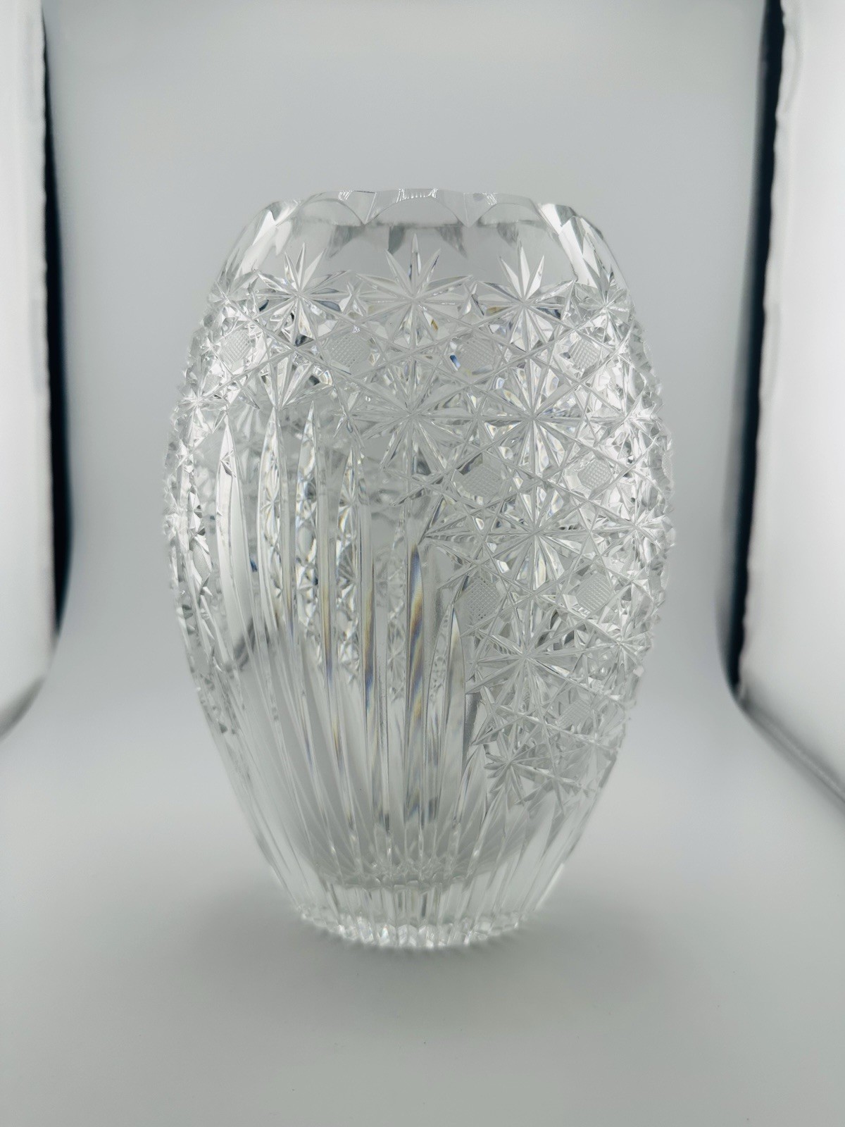 Lead Crystal Cut Vase 8” Tall