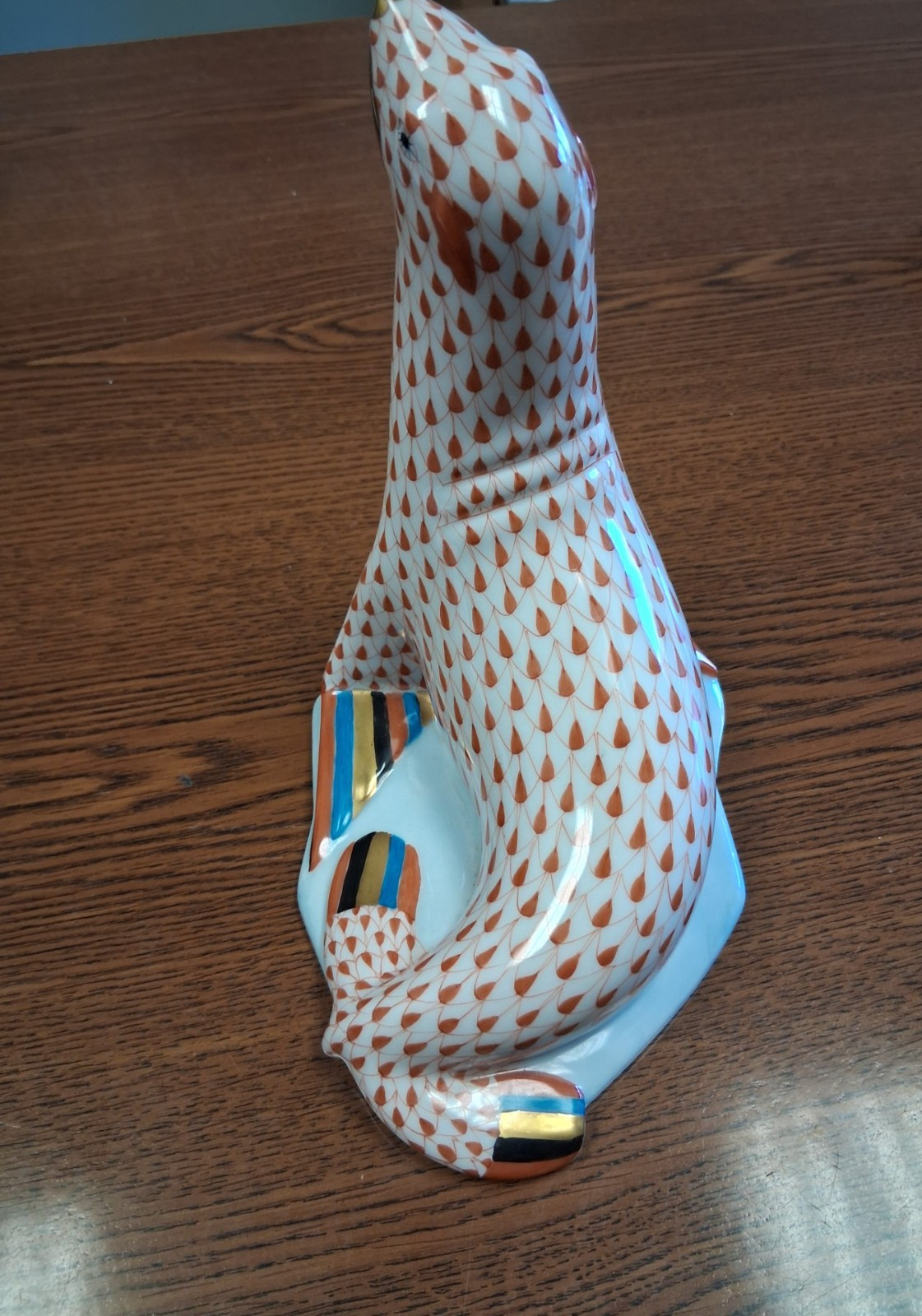 Herend Hand-Painted Rust Fishnet Porcelain Seal on Iceberg Figurine-RARE!!