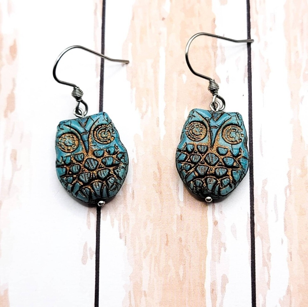 Uranium Glass Owl Earrings