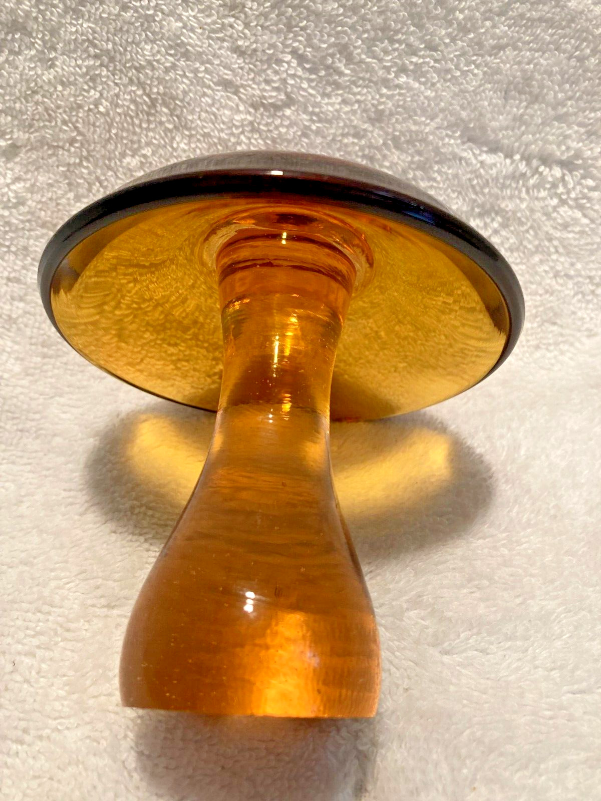 Pilgrim Yellow Amber Glass Mushroom 3 3/4″ Tall Top Is 3 1/2″ Wide