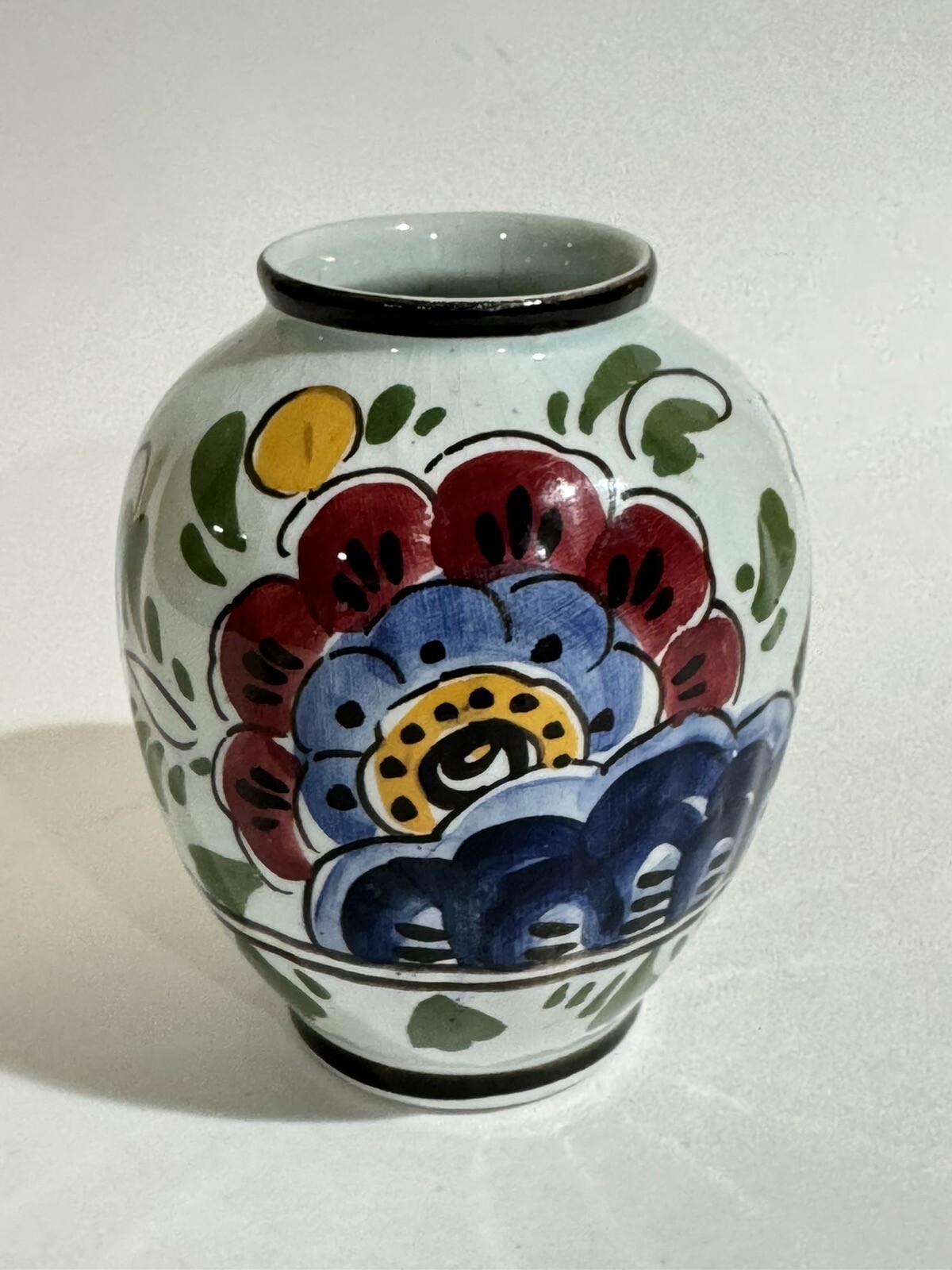 De Delftse Pauw D.P. Delft Holland 4” Floral Miniature Vase