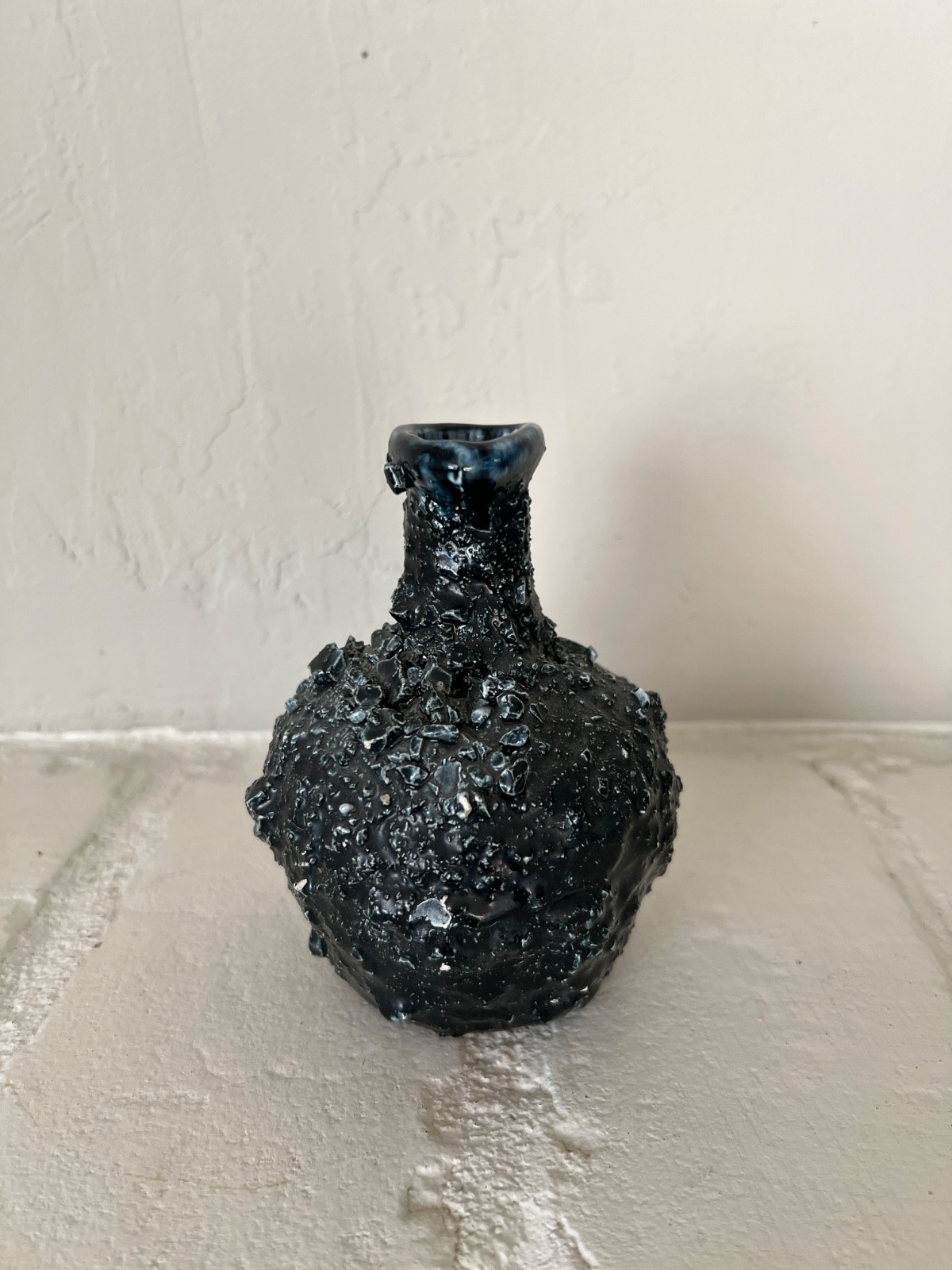 Black Fat Lava Glazed Handled Jug Vase West German Style c1960s-70s Small