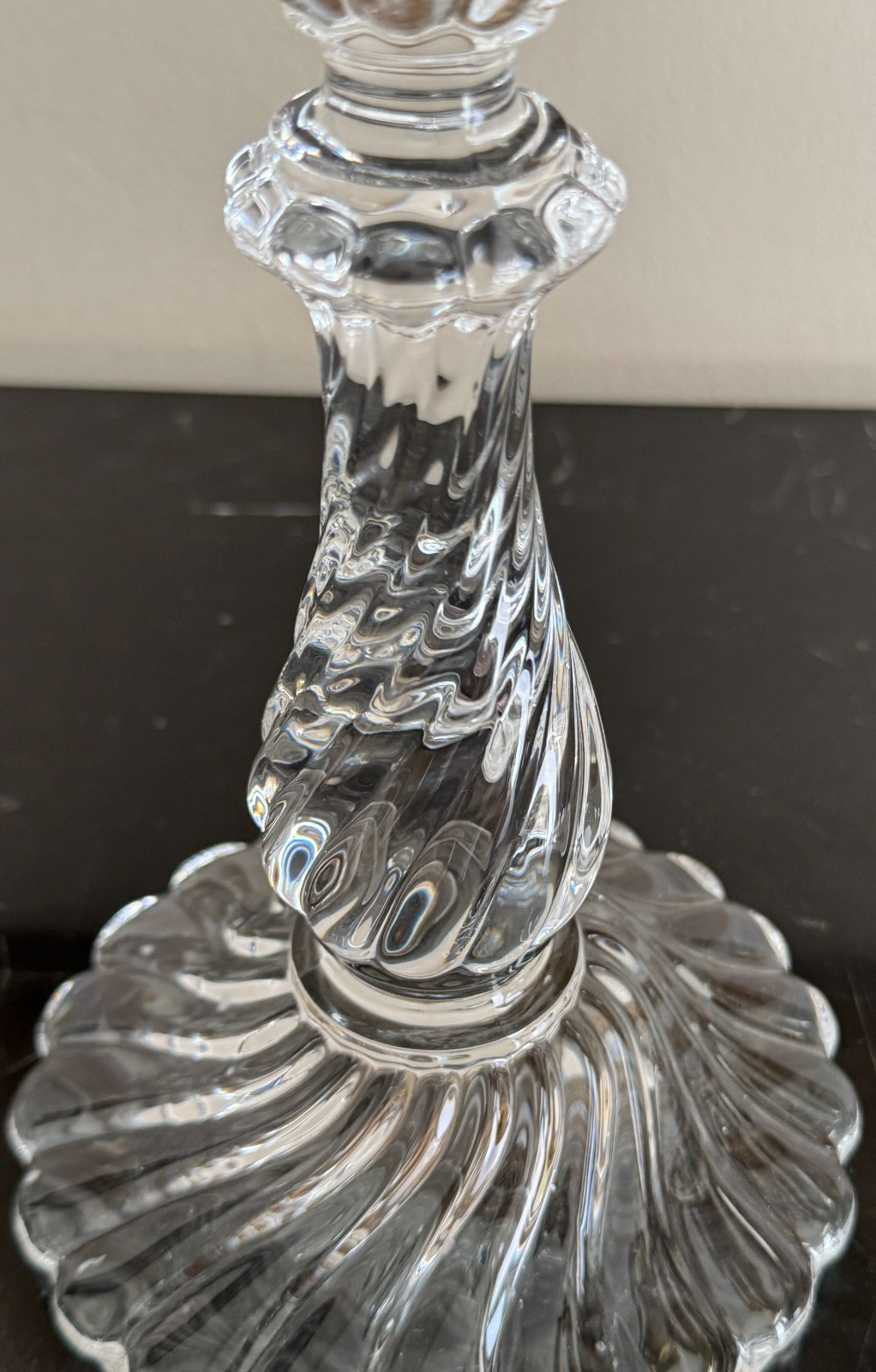Baccarat Crystal France Bambous Swirl Pair of 9″ Tall Candlestick Candle Holders