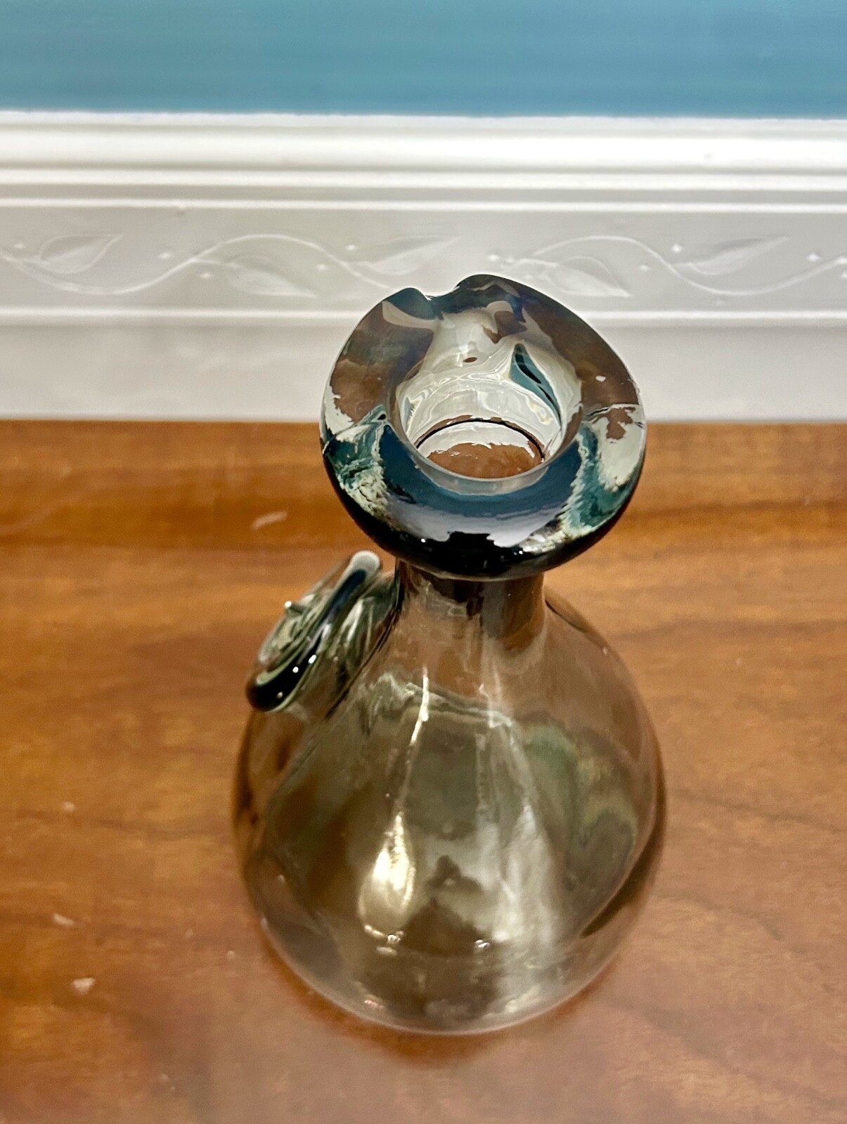 Vtg Holmegaard Denmark Smoke Gray Glass Bottle Carafe viking Medallion MCM