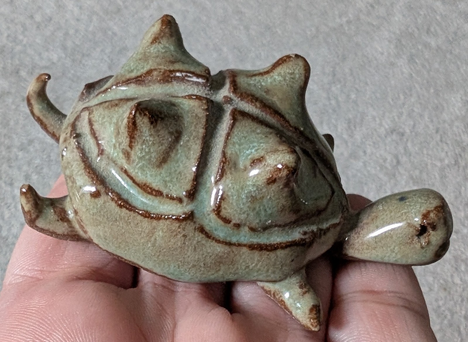 Pottery turtle figurine alligator snapping spiky shell glazed small handmade