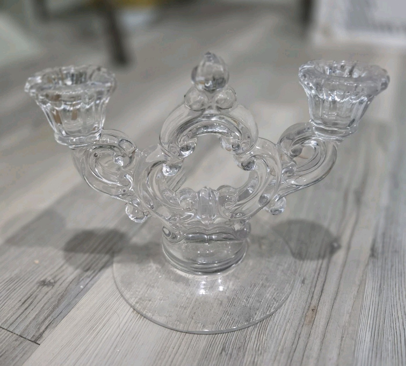 Cambridge Rose Point 3400/638 Keyhole 2 Light Candle Holder Etching #1041