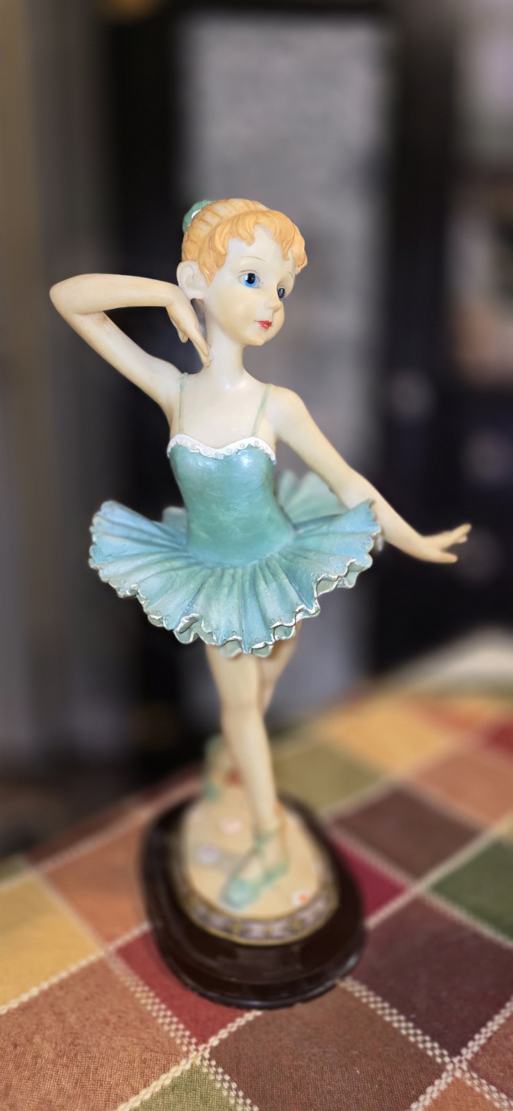 Ceramic Ballerina Figurine Set Hand Painted Pink Blue Glossy Ballet Pottery