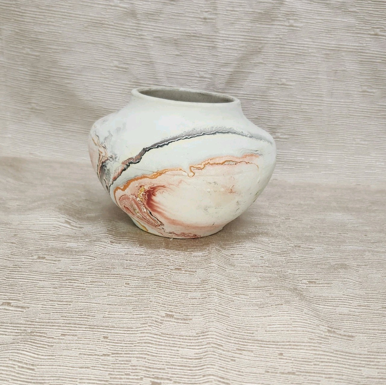 Nemadji Pottery Bowl Hand Made Painted Swirl Native American USA Vintage