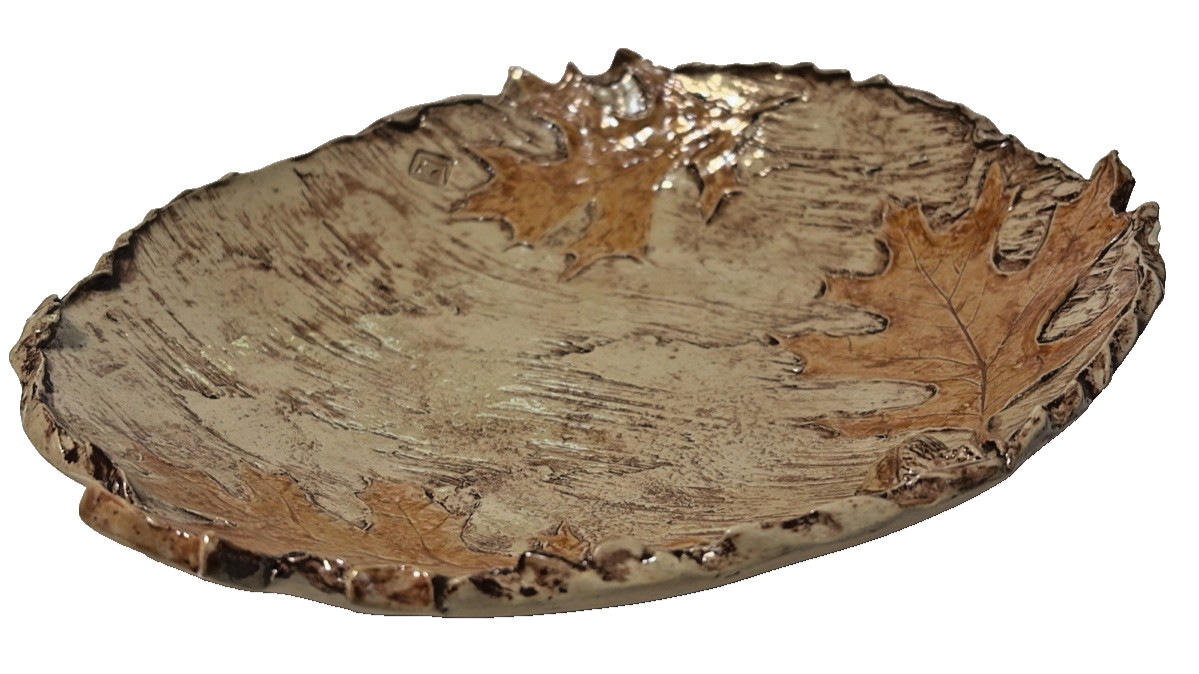 Ceramic Bowl Oak Leaf Acorn Motif Artist Signed Stunner Gorgeous Sculptural READ