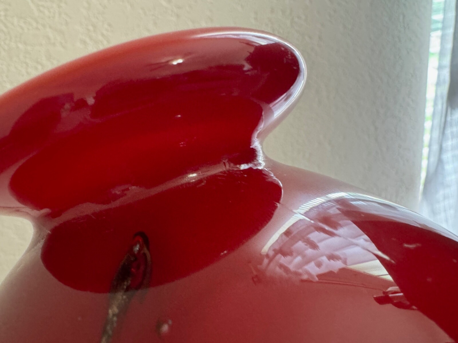 Blown Art Glass Red Vase w/ Gold / Copper Speckles