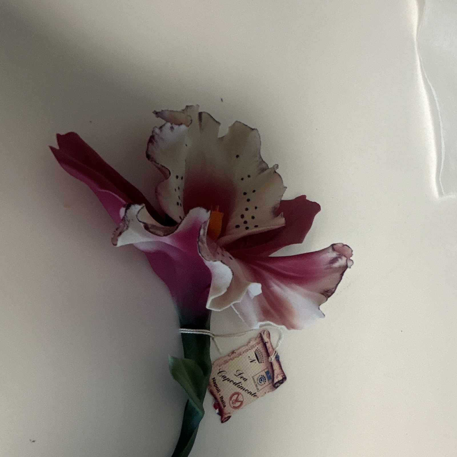 Italian Porcelain Floral Flower Figurine Hand Painted Pink White Green Mark