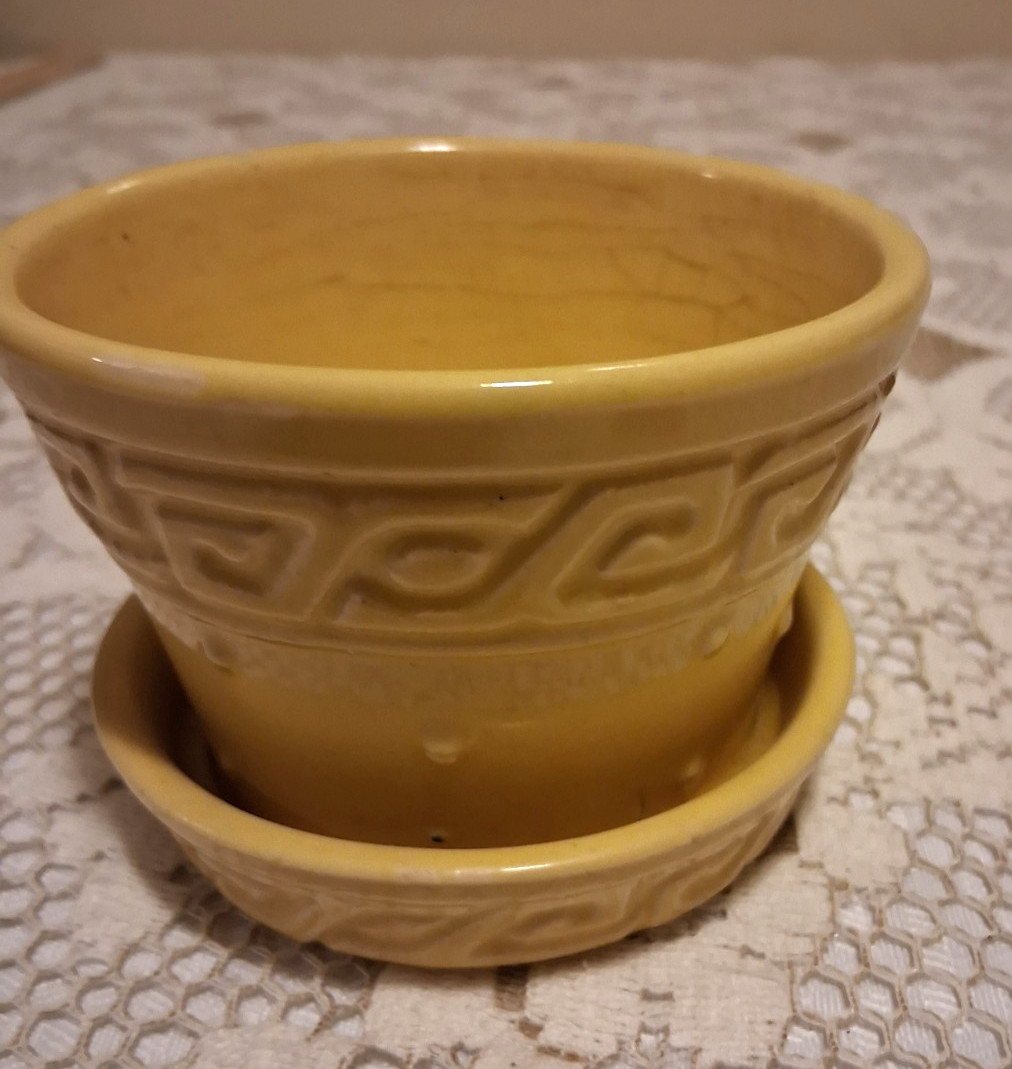 Vintage McCoy Pottery Canary Yellow Greek Grecian Design Cute Plant pot